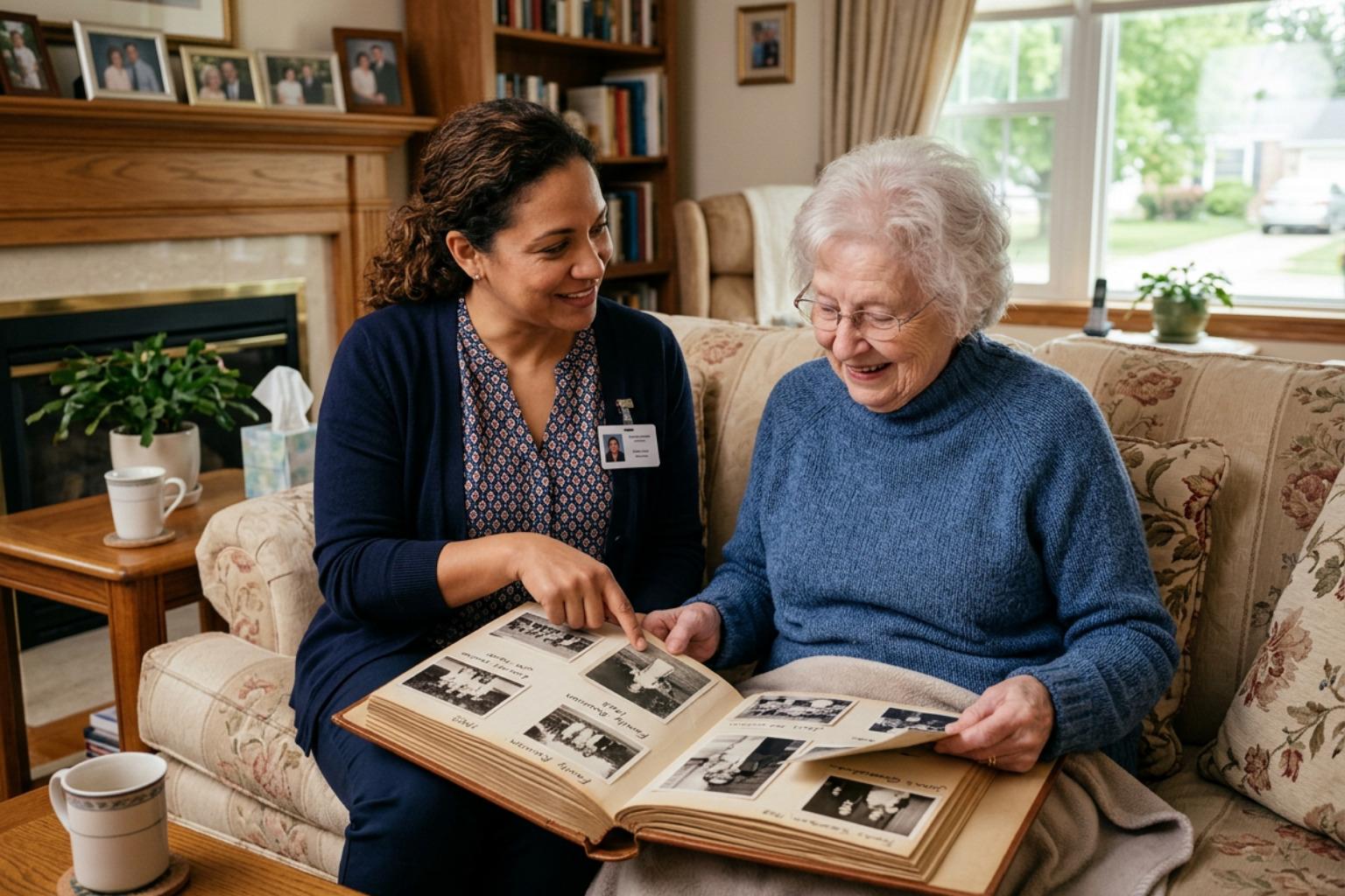 Dementia care in Bury St Edmunds with a professional carer supporting an elderly person at home.
