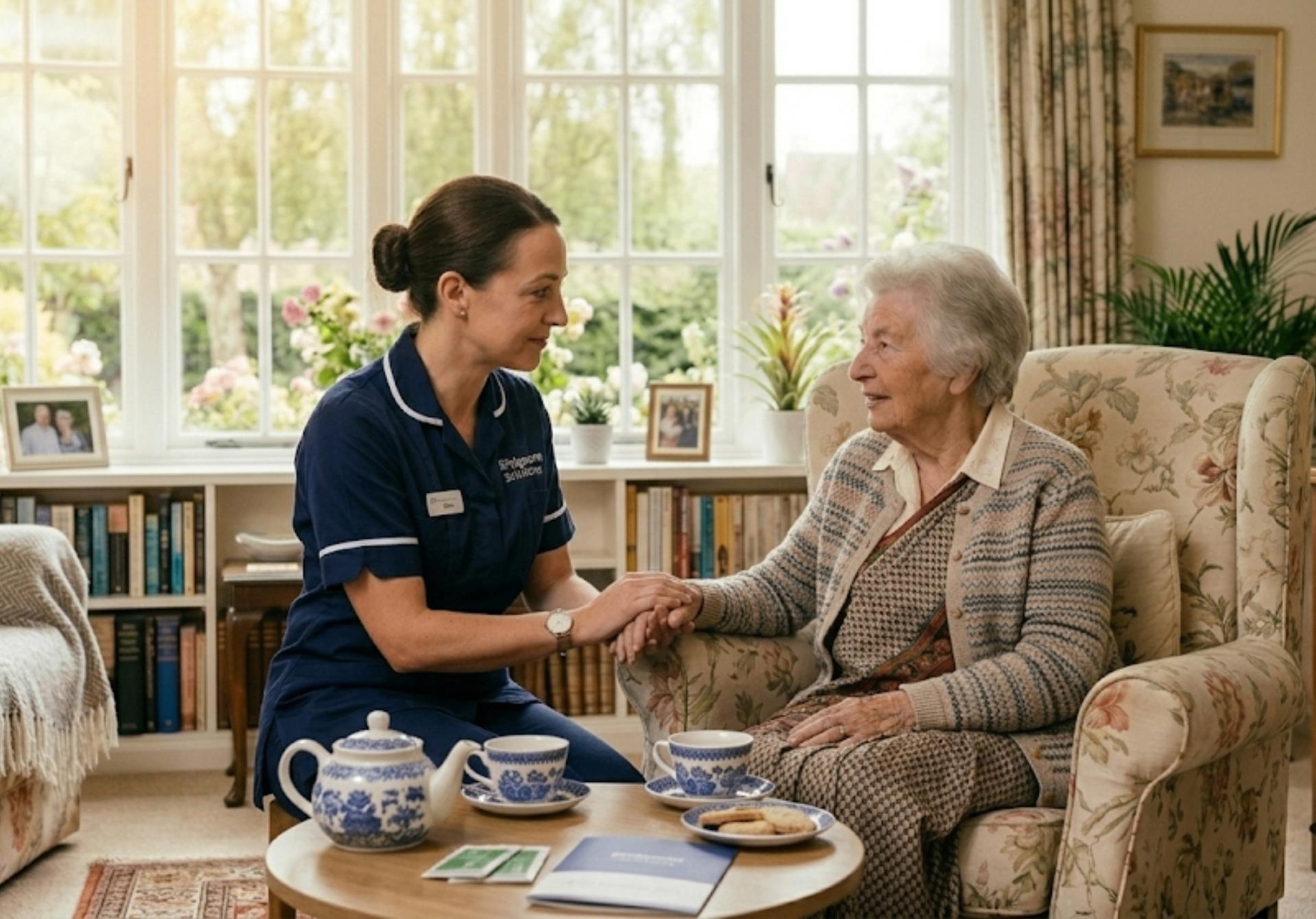 Professional caregiver providing dementia care to an older adult in their own home in Newmarket, supporting independence, safety, and wellbeing.